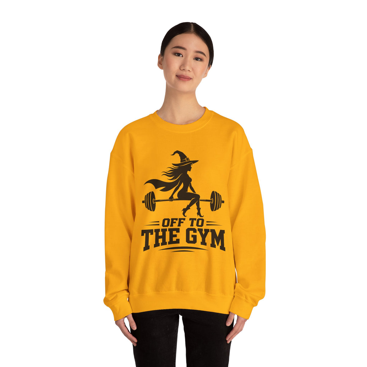Witch Lifting Barbell Off to the Gym Sweatshirt | Halloween Fitness I Gildan