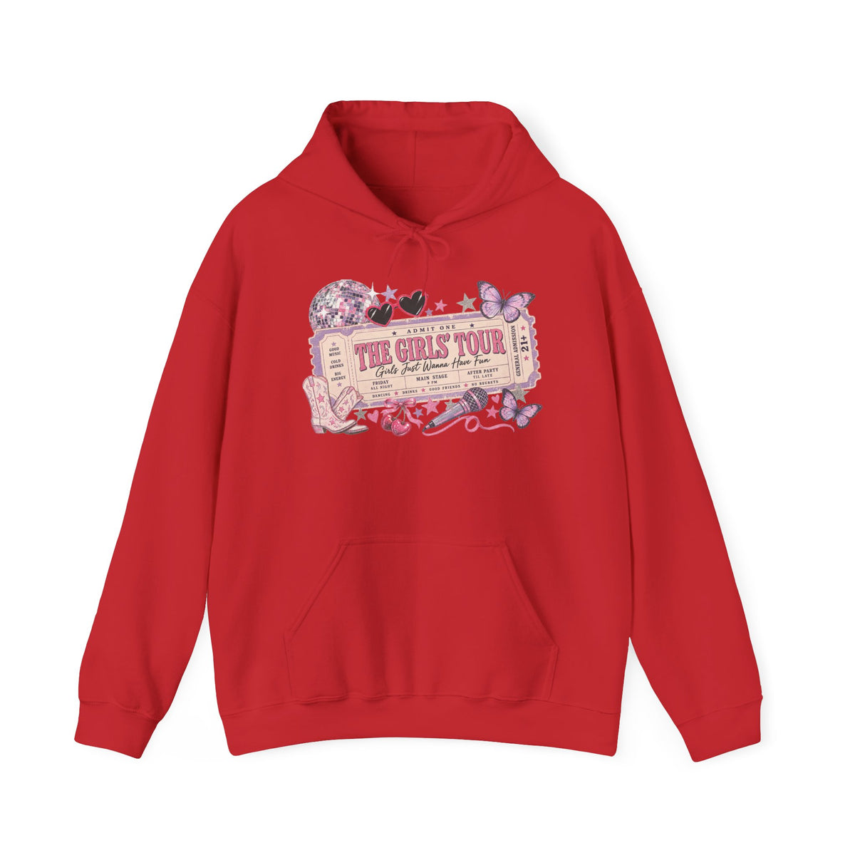 The Girls Just Wanna Have Fun Tour Ticket Graphic Hoodie | Butterfly Floral Ticket Sweatshirt