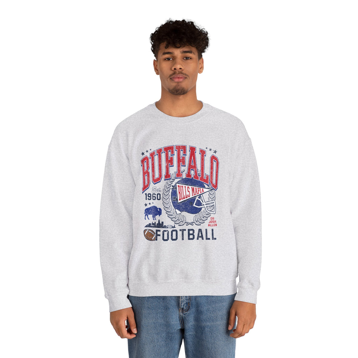 Buffalo Football Helmet Vintage Graphic Sweatshirt | 1960 Bills Logo I Gildan Crewneck Unisex