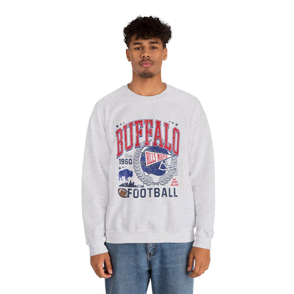 Buffalo Football Helmet Vintage Graphic Sweatshirt | 1960 Bills Logo I Gildan Crewneck Unisex