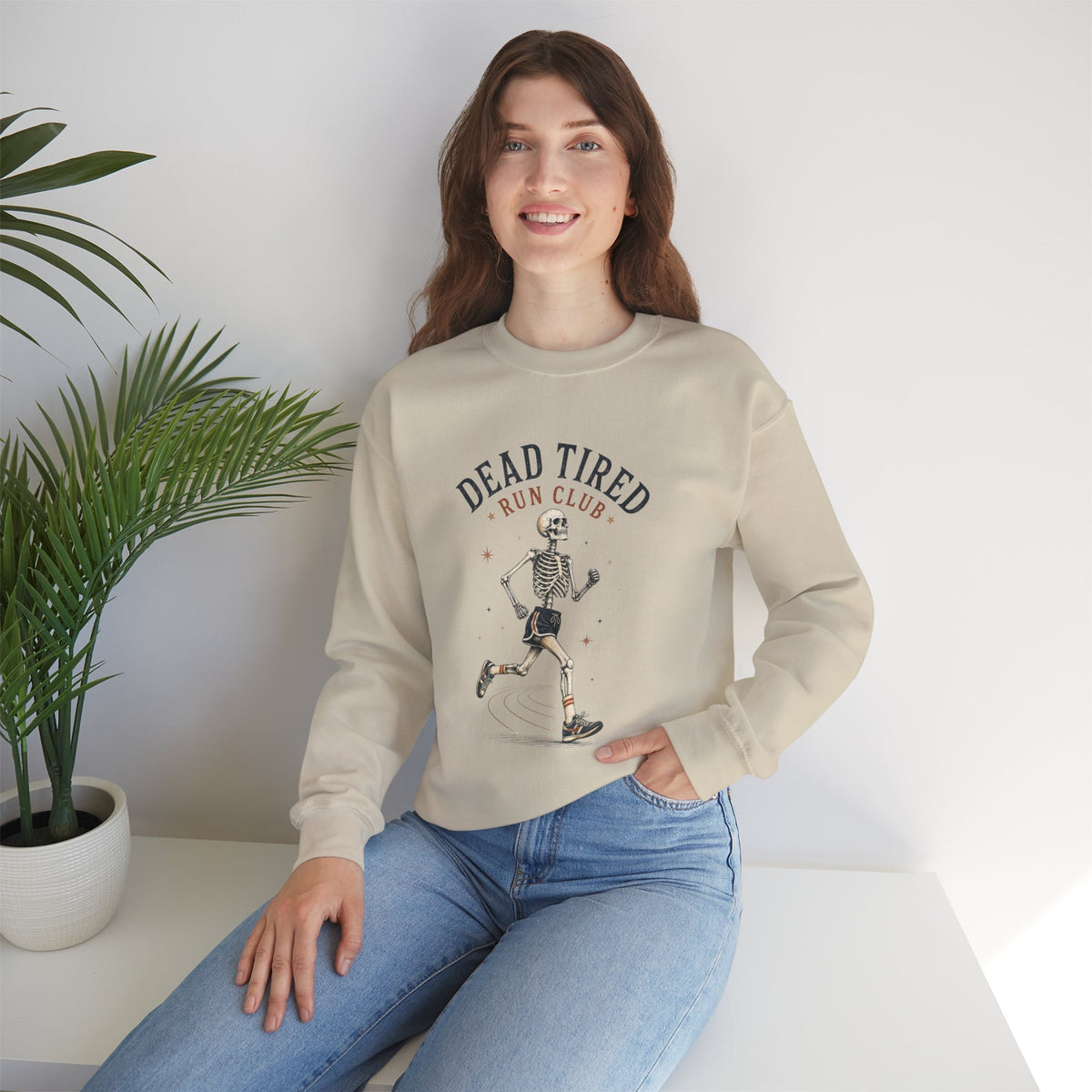 Dead Tired Run Club sweatshirt | Skeleton Runner Illustration I Gildan Crewneck