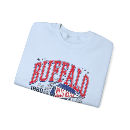 Buffalo Football Helmet Vintage Graphic Sweatshirt | 1960 Bills Logo I Gildan Crewneck Unisex