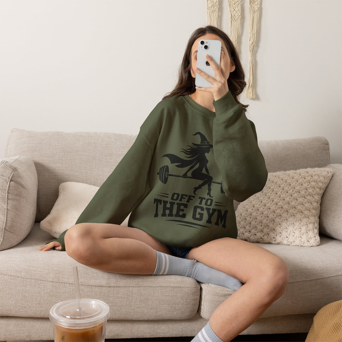 Witch Lifting Barbell Off to the Gym Sweatshirt | Halloween Fitness I Gildan