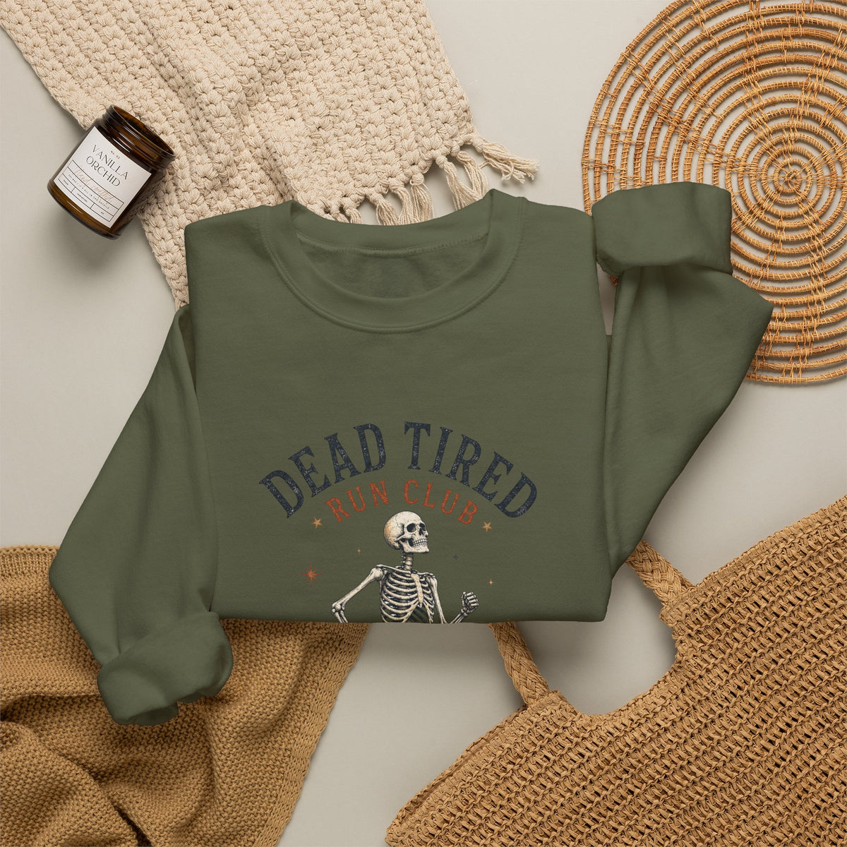 Dead Tired Run Club sweatshirt | Skeleton Runner Illustration I Gildan Crewneck