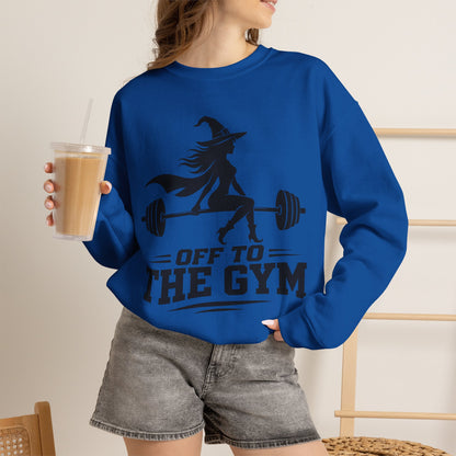 Witch Lifting Barbell Off to the Gym Sweatshirt | Halloween Fitness I Gildan