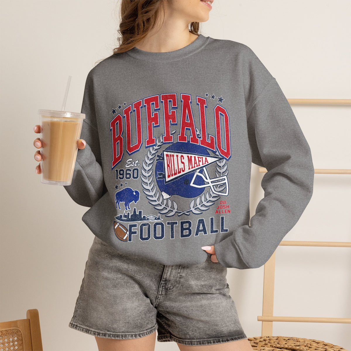 Buffalo Football Helmet Vintage Graphic Sweatshirt | 1960 Bills Logo I Gildan Crewneck Unisex