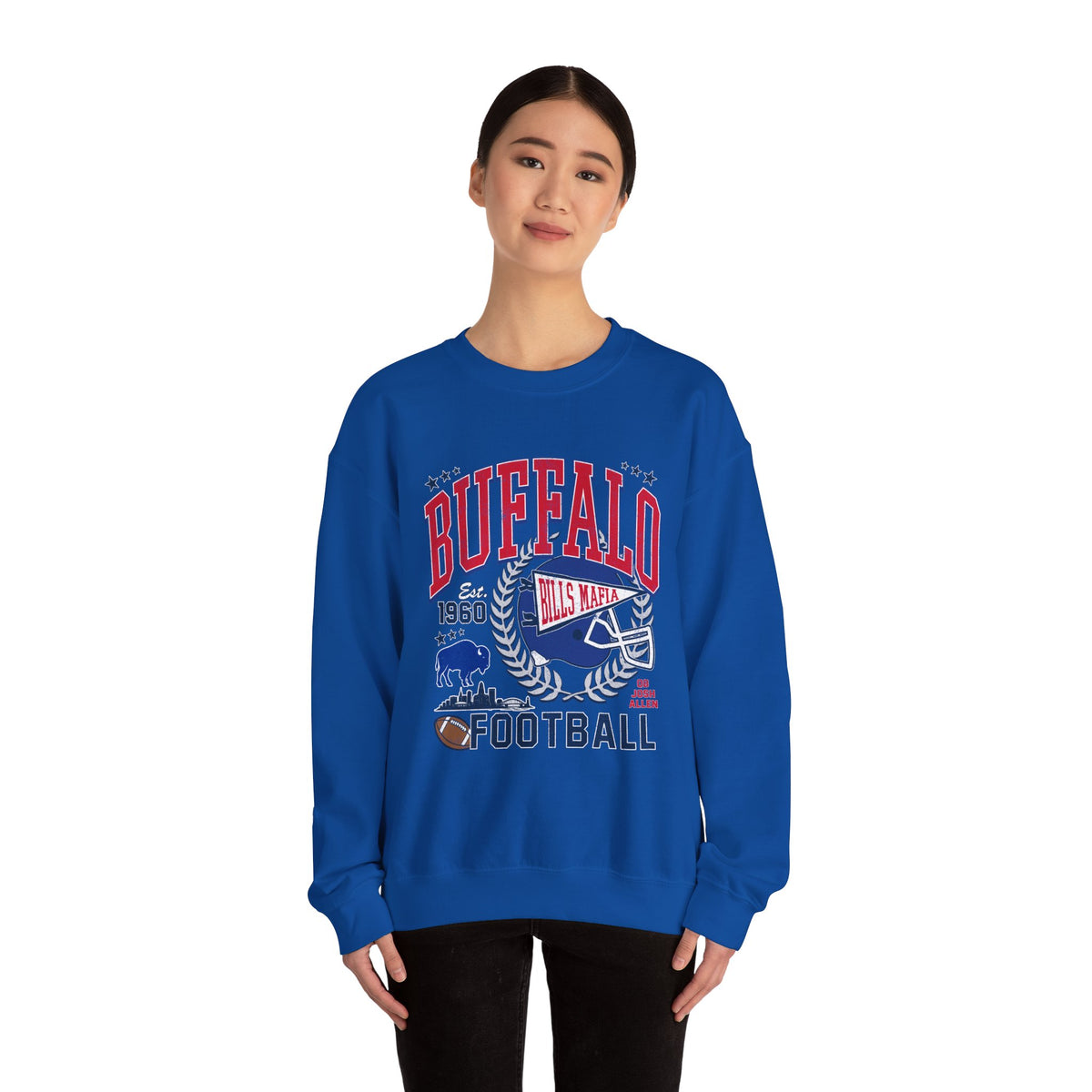 Buffalo Football Helmet Vintage Graphic Sweatshirt | 1960 Bills Logo I Gildan Crewneck Unisex