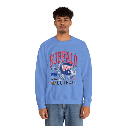 Buffalo Football Helmet Vintage Graphic Sweatshirt | 1960 Bills Logo I Gildan Crewneck Unisex