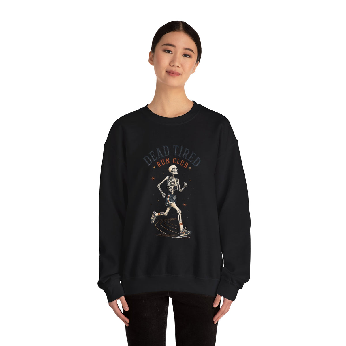 Dead Tired Run Club sweatshirt | Skeleton Runner Illustration I Gildan Crewneck