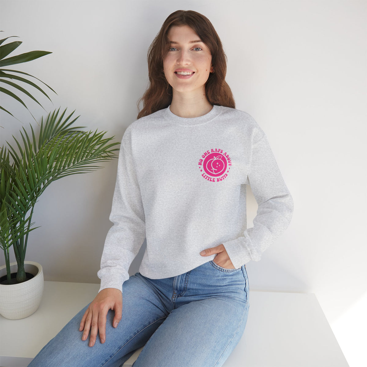 Squat Because No One Raps About Little Butts Sweatshirt | Pink Retro Fitness Quote I Gildan