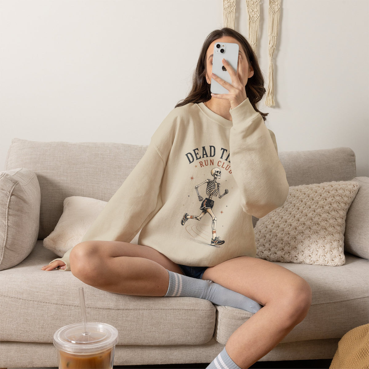Dead Tired Run Club sweatshirt | Skeleton Runner Illustration I Gildan Crewneck