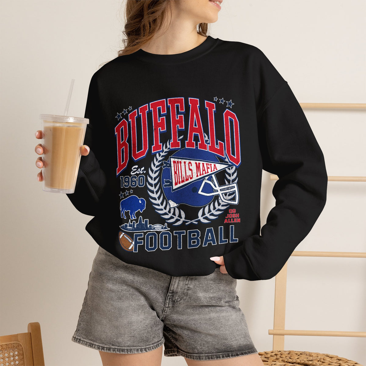 Buffalo Football Helmet Vintage Graphic Sweatshirt | 1960 Bills Logo I Gildan Crewneck Unisex