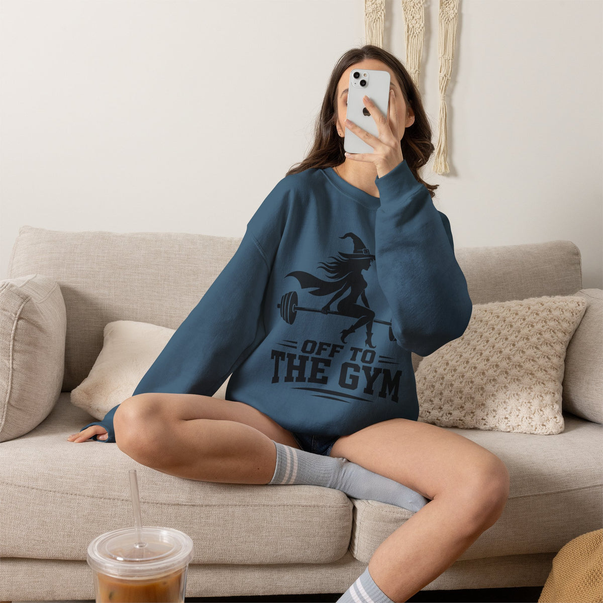 Witch Lifting Barbell Off to the Gym Sweatshirt | Halloween Fitness I Gildan
