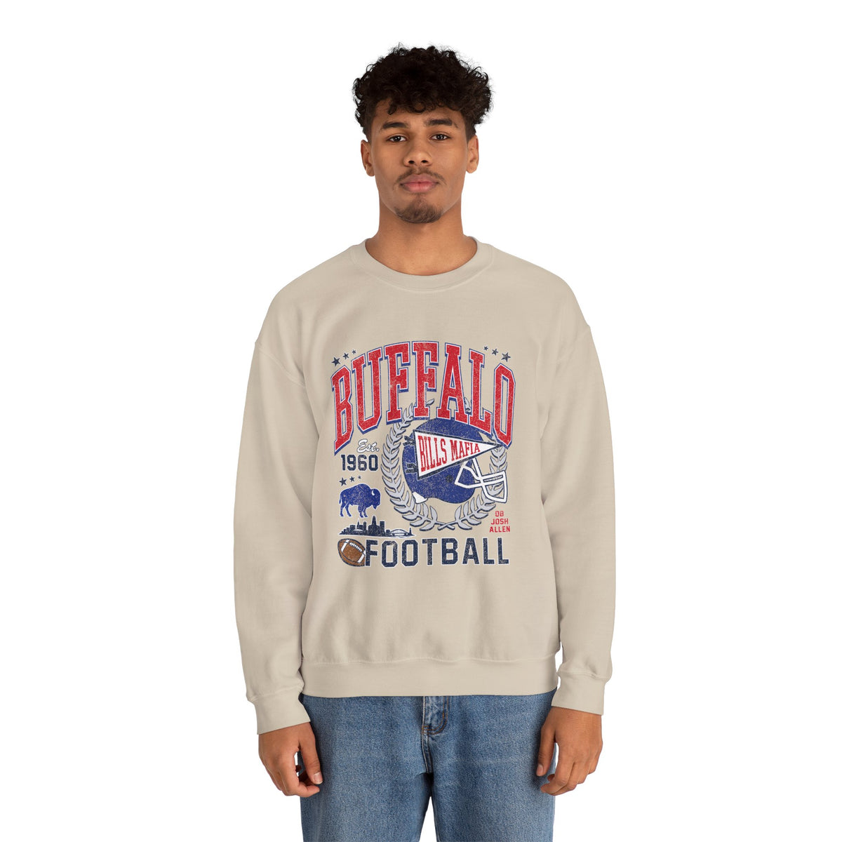 Buffalo Football Helmet Vintage Graphic Sweatshirt | 1960 Bills Logo I Gildan Crewneck Unisex