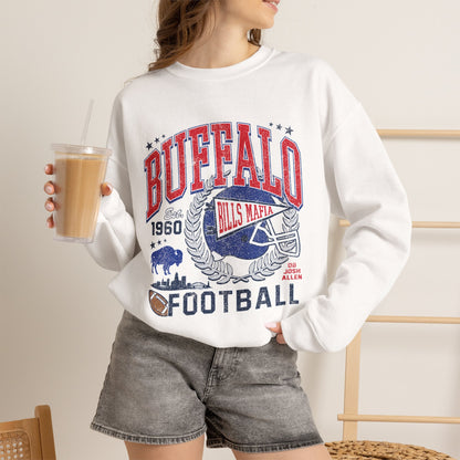 Buffalo Football Helmet Vintage Graphic Sweatshirt | 1960 Bills Logo I Gildan Crewneck Unisex