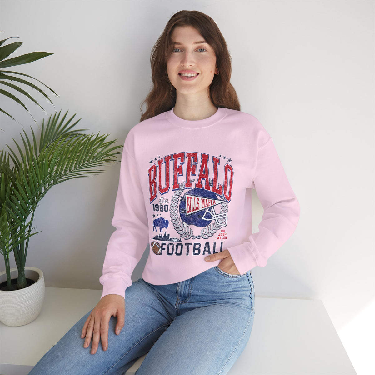 Buffalo Football Helmet Vintage Graphic Sweatshirt | 1960 Bills Logo I Gildan Crewneck Unisex