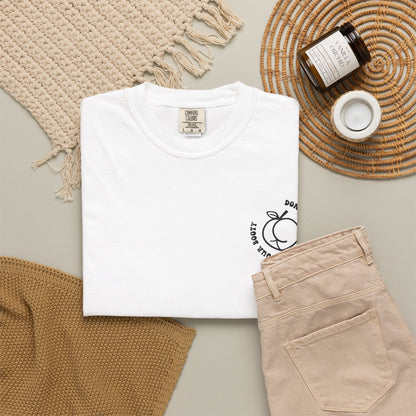 Don't Be Moody Grow Ya Booty T-Shirt | Funny Retro Script, Chest Peach Logo I