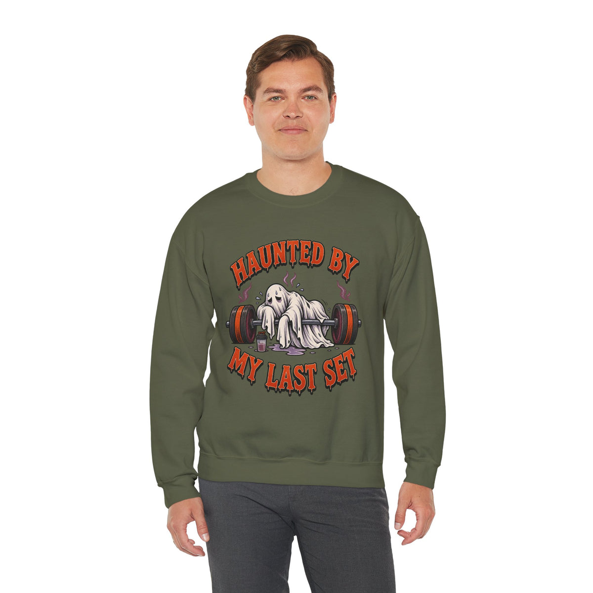 Haunted By My Last Set Sweatshirt | Ghost Lifting Gym Fitness I Gildan Crewneck