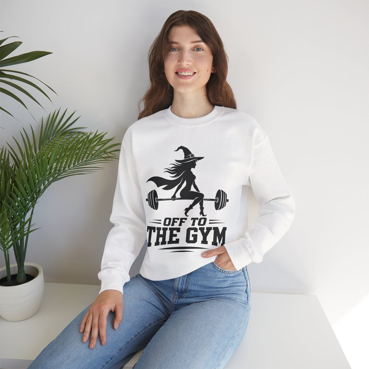 Witch Lifting Barbell Off to the Gym Sweatshirt | Halloween Fitness I Gildan