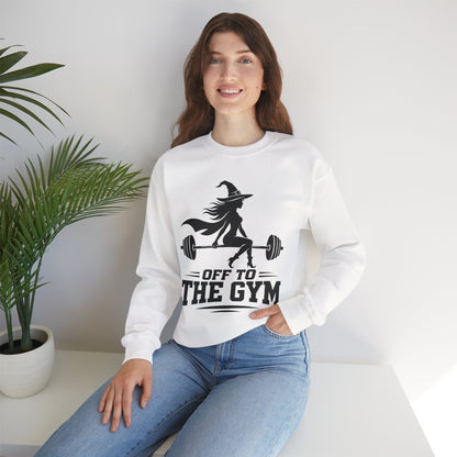 Witch Lifting Barbell Off to the Gym Sweatshirt | Halloween Fitness I Gildan