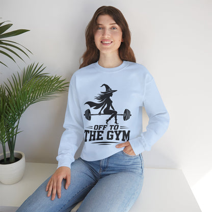 Witch Lifting Barbell Off to the Gym Sweatshirt | Halloween Fitness I Gildan