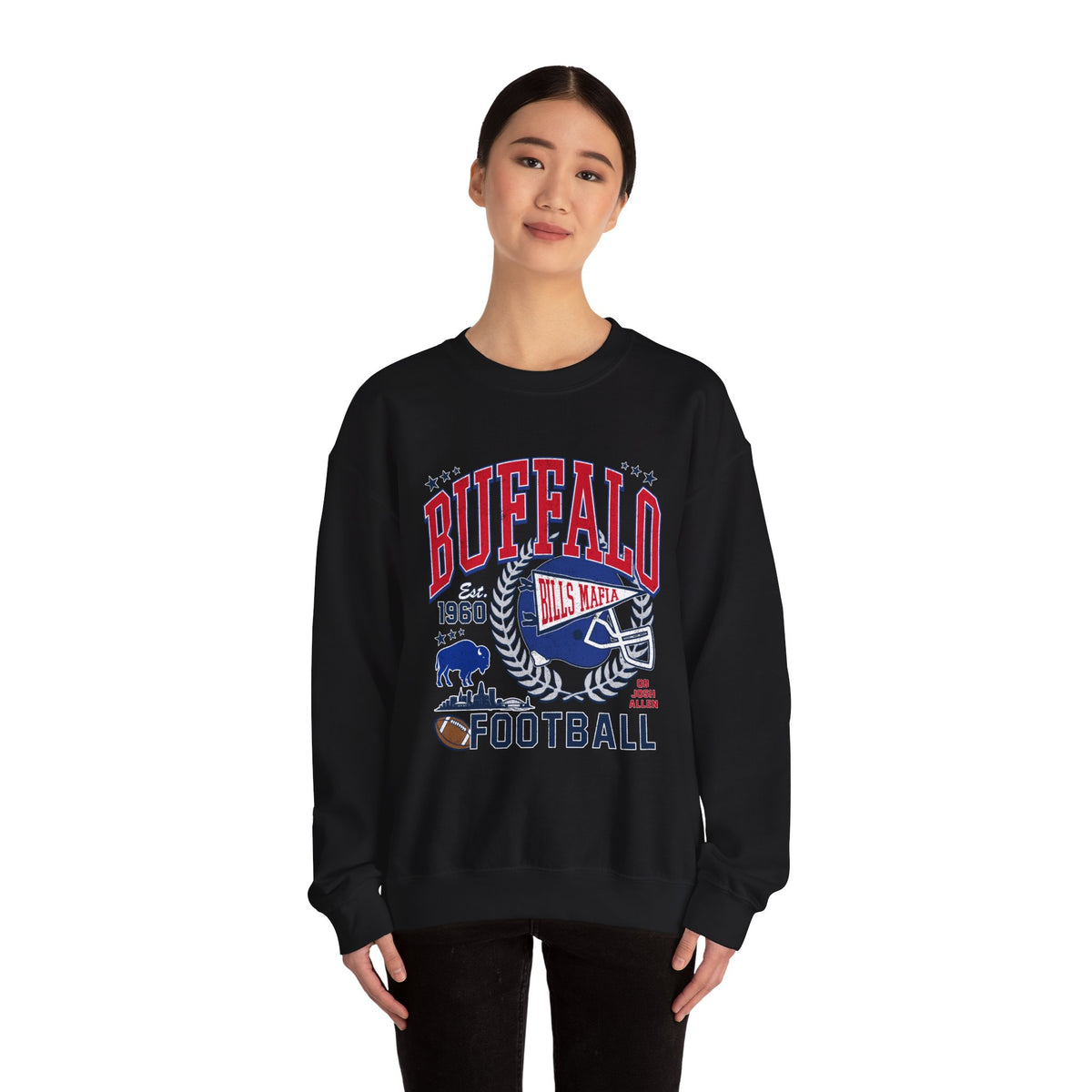 Buffalo Football Helmet Vintage Graphic Sweatshirt | 1960 Bills Logo I Gildan Crewneck Unisex