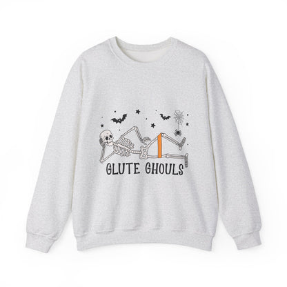 Glute Ghouls Skeleton Lounge Sweatshirt | Halloween Skeleton Fitness I Gildan Crewneck