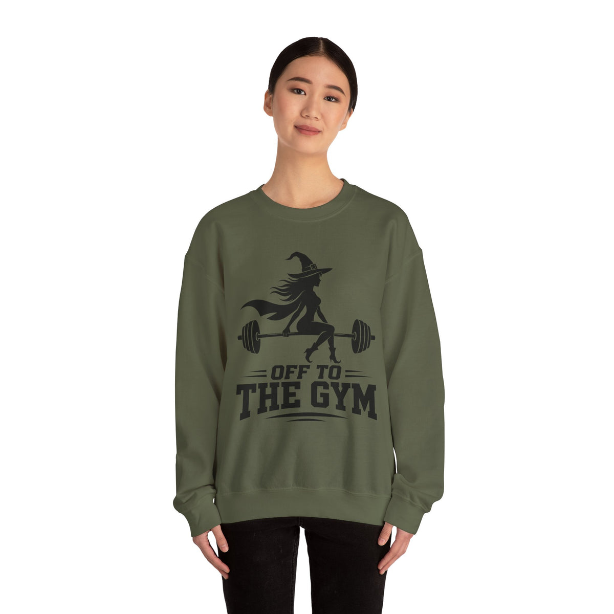 Witch Lifting Barbell Off to the Gym Sweatshirt | Halloween Fitness I Gildan