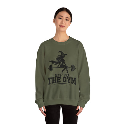 Witch Lifting Barbell Off to the Gym Sweatshirt | Halloween Fitness I Gildan