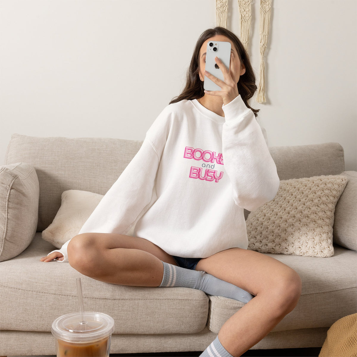 Booked and Busy Pink Crewneck Sweatshirt I Boss Babe Unbothered Funny Powerful Sweatshirt