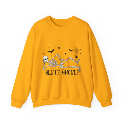 Glute Ghouls Skeleton Lounge Sweatshirt | Halloween Skeleton Fitness I Gildan Crewneck