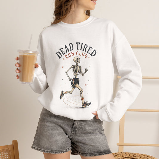 Dead Tired Run Club sweatshirt | Skeleton Runner Illustration I Gildan Crewneck