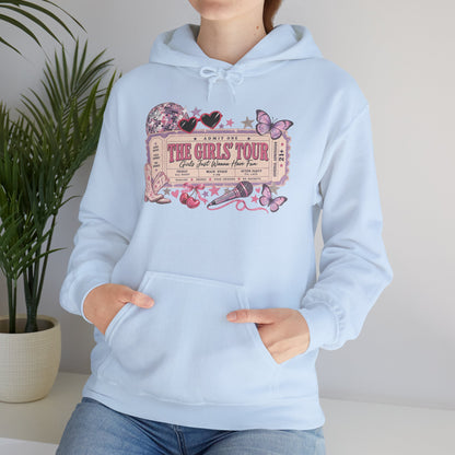 The Girls Just Wanna Have Fun Tour Ticket Graphic Hoodie | Butterfly Floral Ticket Sweatshirt