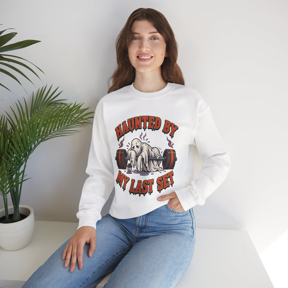 Haunted By My Last Set Sweatshirt | Ghost Lifting Gym Fitness I Gildan Crewneck