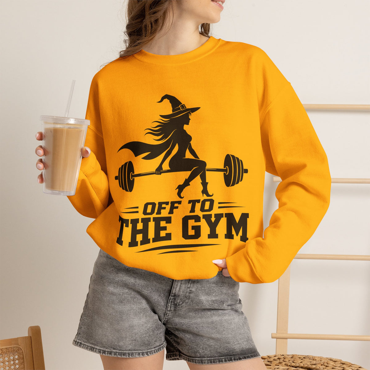 Witch Lifting Barbell Off to the Gym Sweatshirt | Halloween Fitness I Gildan