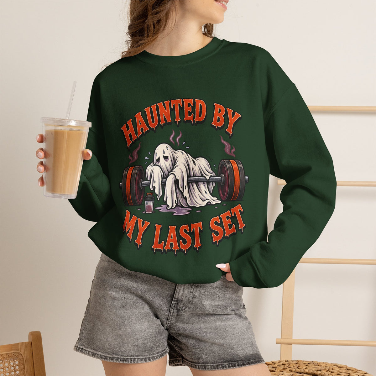 Haunted By My Last Set Sweatshirt | Ghost Lifting Gym Fitness I Gildan Crewneck