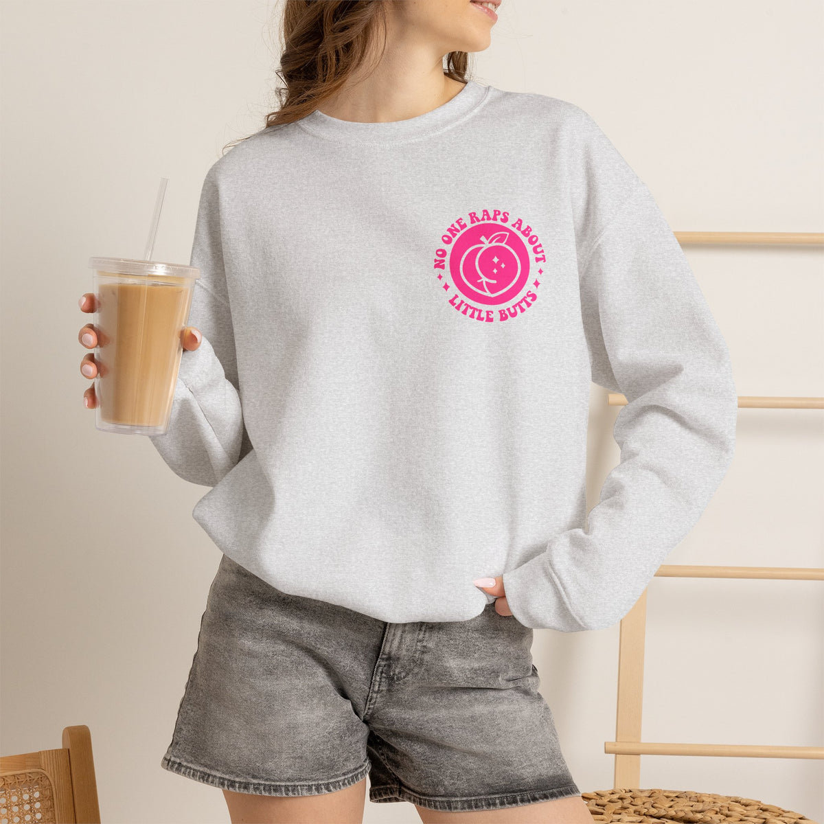 Squat Because No One Raps About Little Butts Sweatshirt | Pink Retro Fitness Quote I Gildan