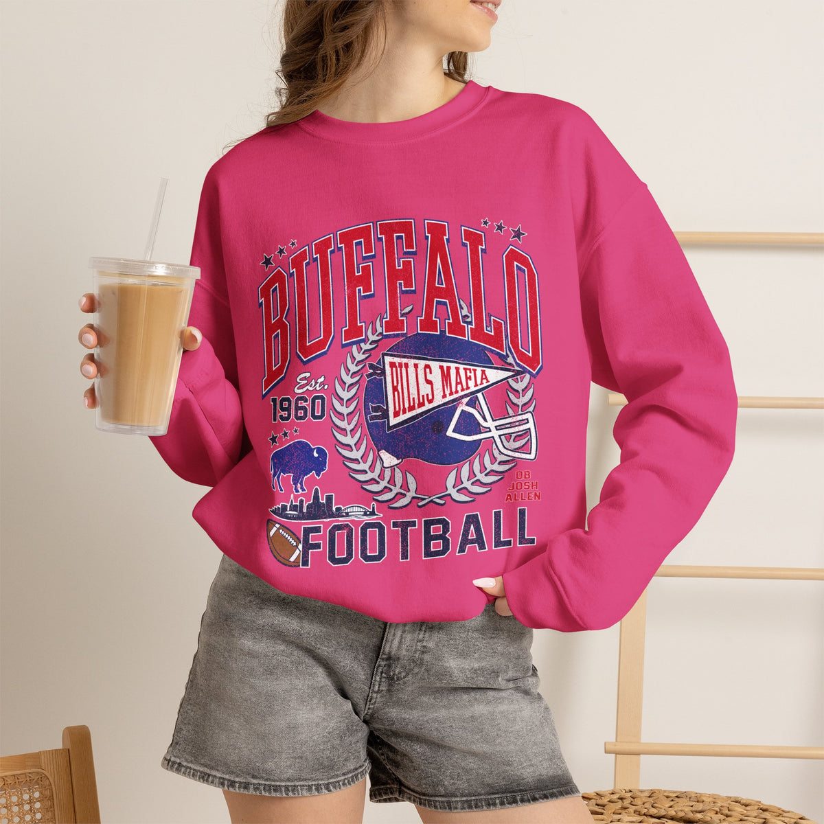 Buffalo Football Helmet Vintage Graphic Sweatshirt | 1960 Bills Logo I Gildan Crewneck Unisex