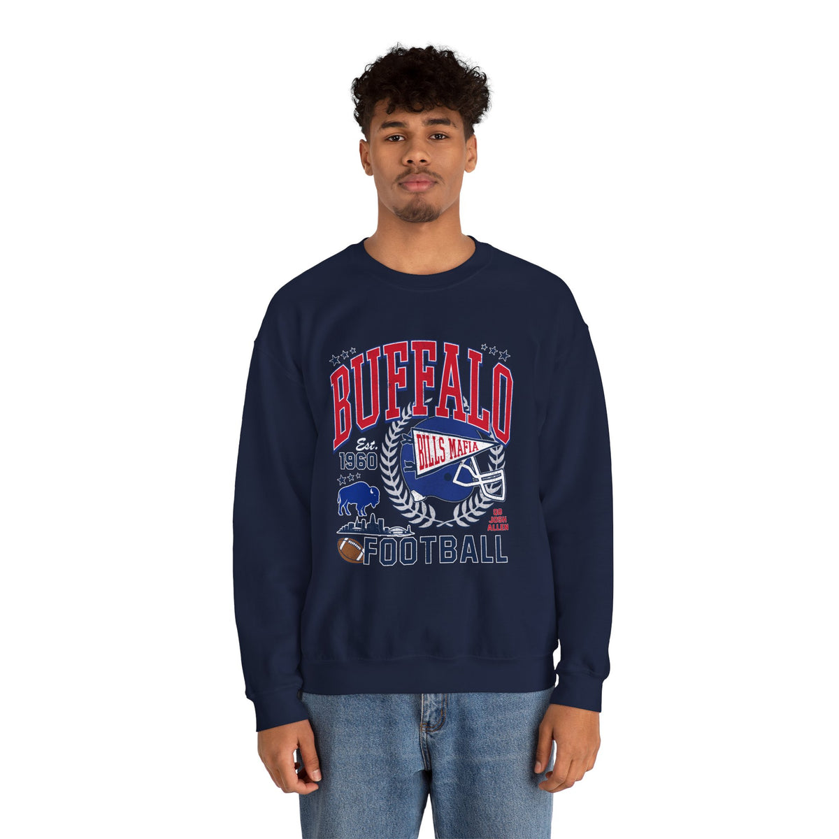 Buffalo Football Helmet Vintage Graphic Sweatshirt | 1960 Bills Logo I Gildan Crewneck Unisex