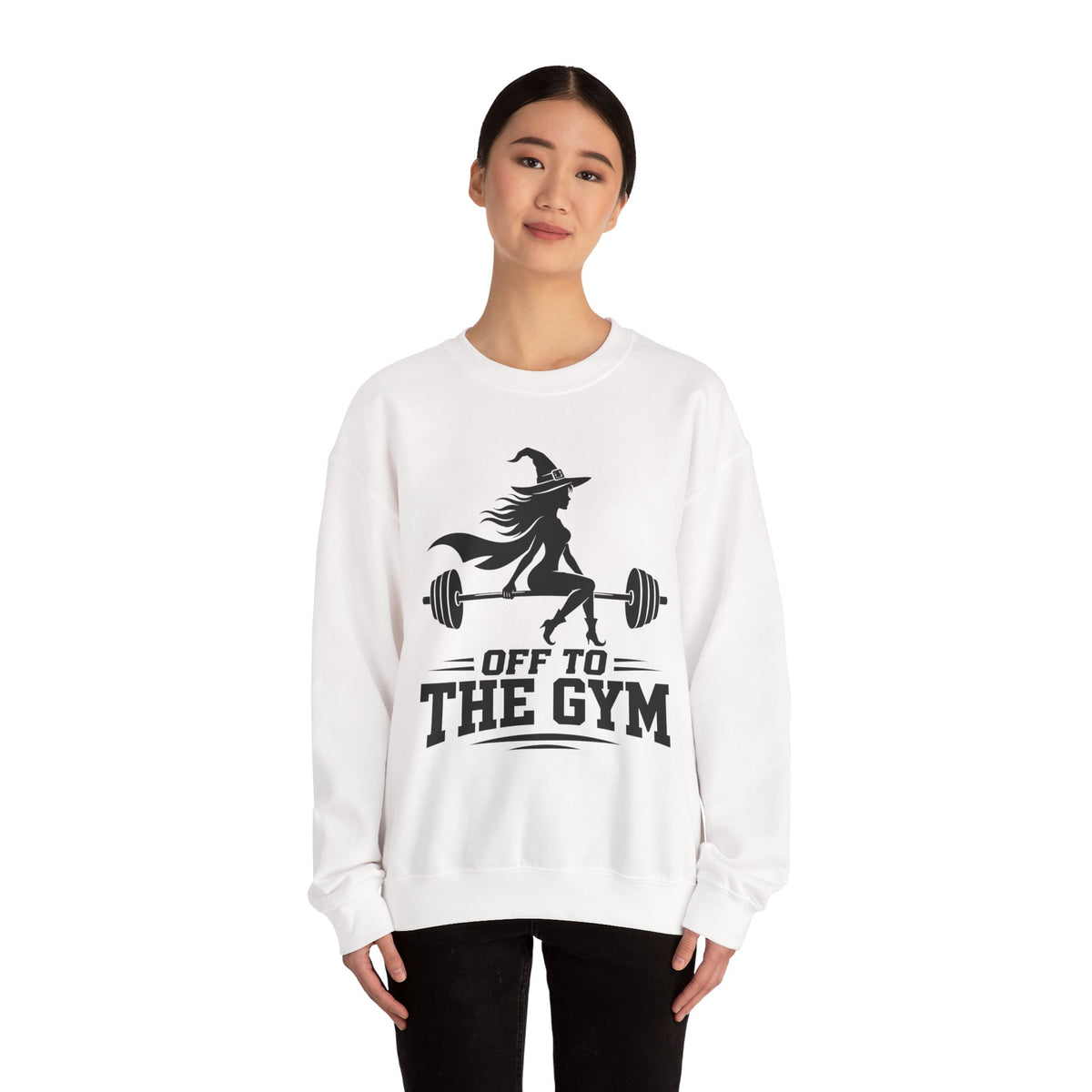 Witch Lifting Barbell Off to the Gym Sweatshirt | Halloween Fitness I Gildan