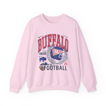 Buffalo Football Helmet Vintage Graphic Sweatshirt | 1960 Bills Logo I Gildan Crewneck Unisex