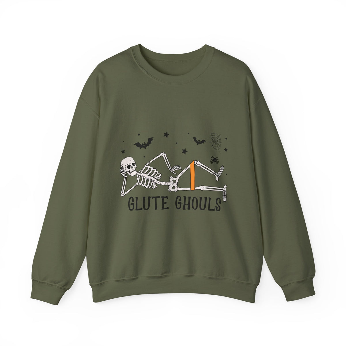 Glute Ghouls Skeleton Lounge Sweatshirt | Halloween Skeleton Fitness I Gildan Crewneck