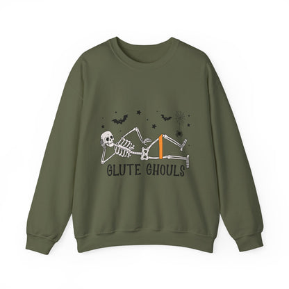 Glute Ghouls Skeleton Lounge Sweatshirt | Halloween Skeleton Fitness I Gildan Crewneck