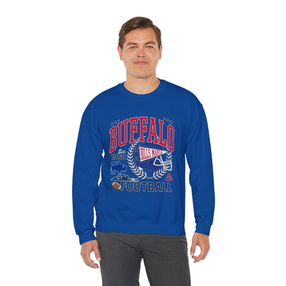 Buffalo Football Helmet Vintage Graphic Sweatshirt | 1960 Bills Logo I Gildan Crewneck Unisex