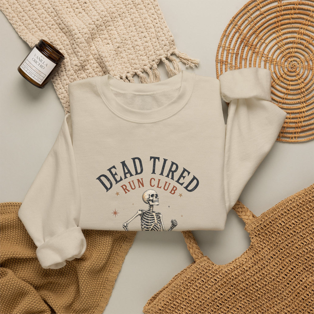Dead Tired Run Club sweatshirt | Skeleton Runner Illustration I Gildan Crewneck