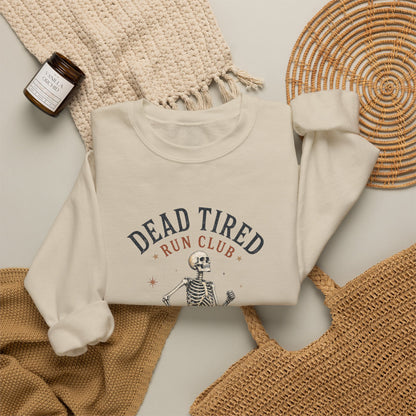 Dead Tired Run Club sweatshirt | Skeleton Runner Illustration I Gildan Crewneck