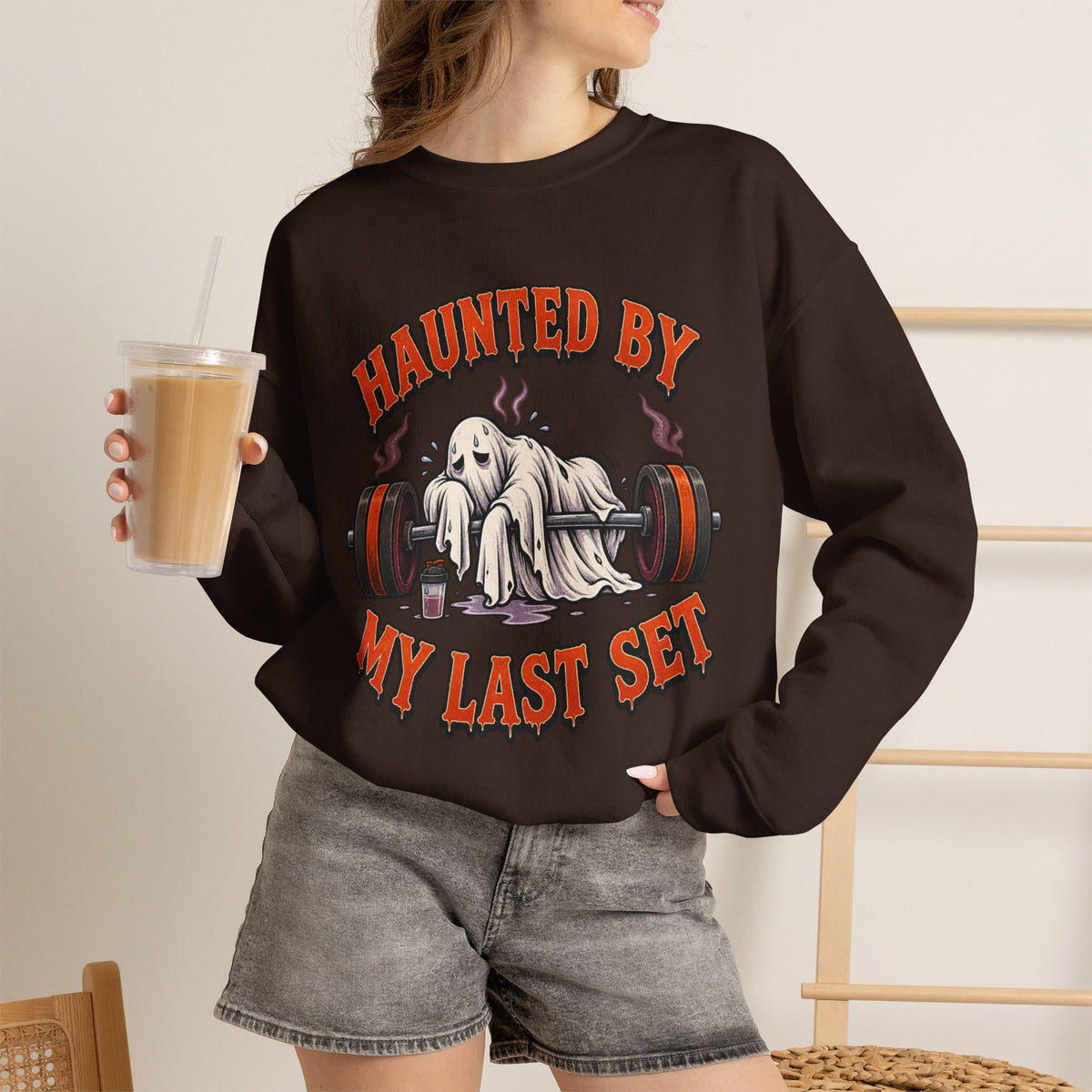 Haunted By My Last Set Sweatshirt | Ghost Lifting Gym Fitness I Gildan Crewneck