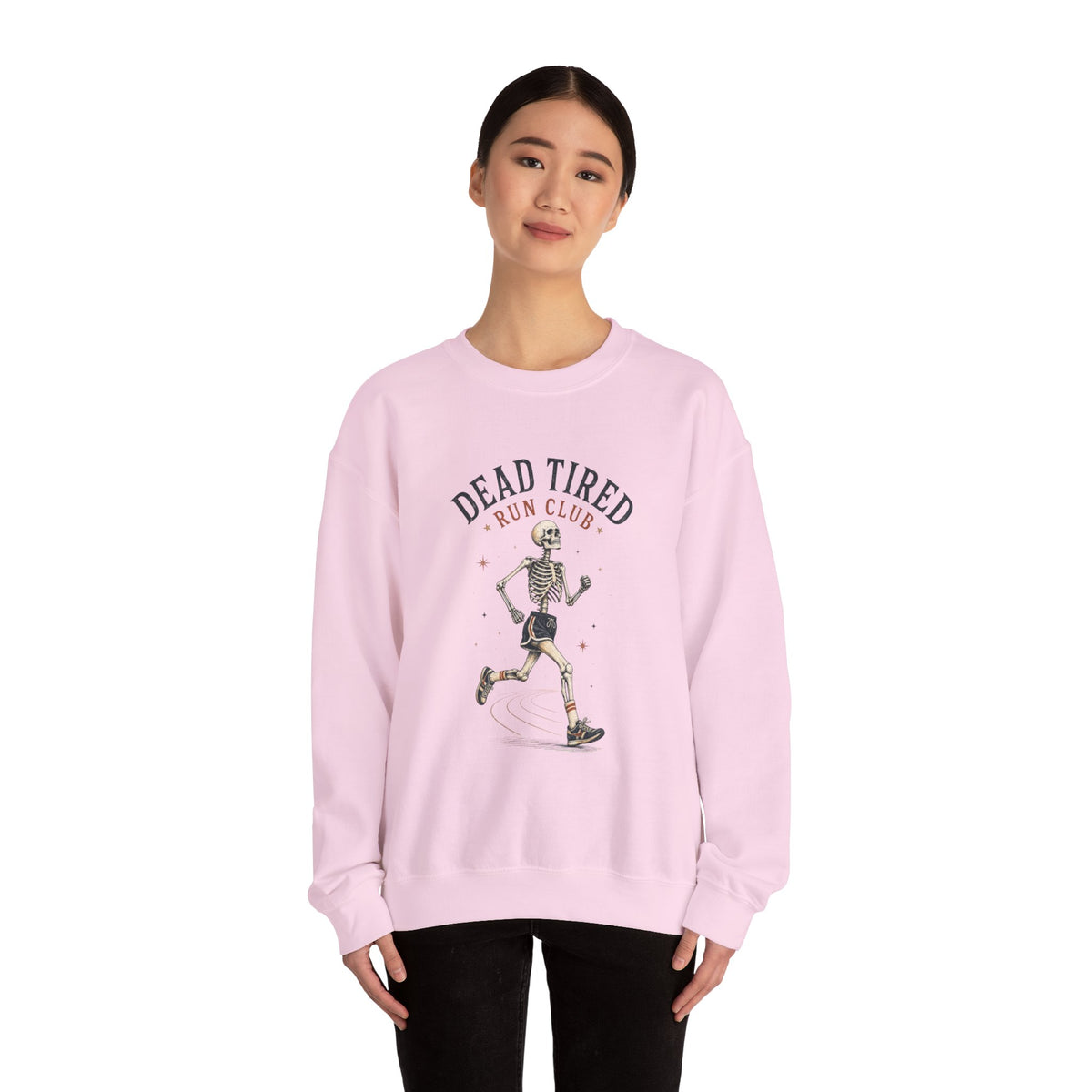 Dead Tired Run Club sweatshirt | Skeleton Runner Illustration I Gildan Crewneck