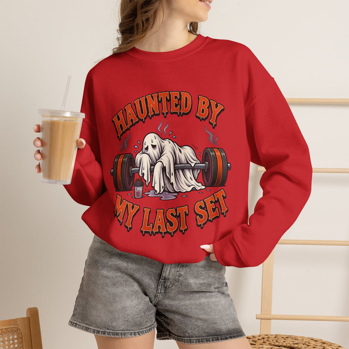 Haunted By My Last Set Sweatshirt | Ghost Lifting Gym Fitness I Gildan Crewneck