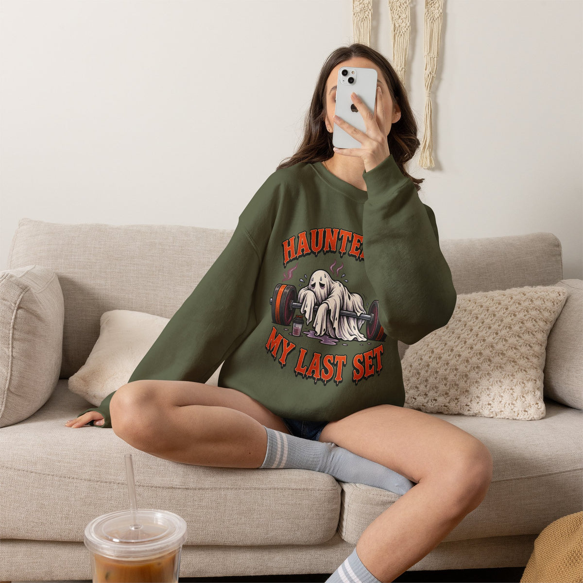 Haunted By My Last Set Sweatshirt | Ghost Lifting Gym Fitness I Gildan Crewneck